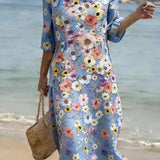 Vestido casual feminino com estampado floral