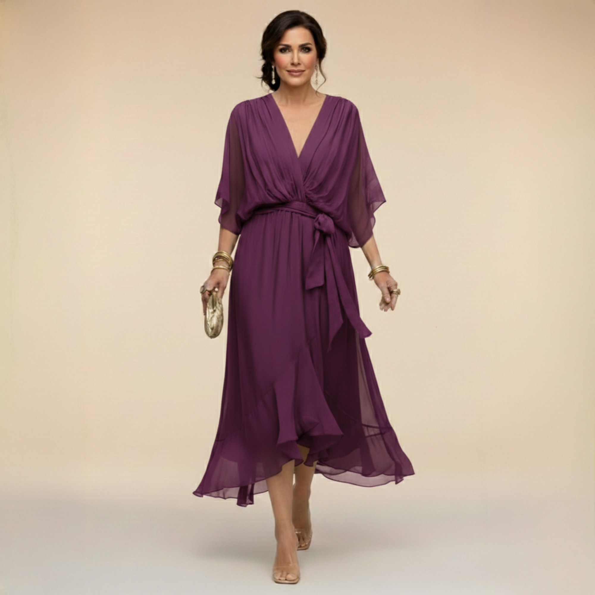Monica - Vestido em Chiffon com Decote em V