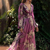 Natacha - Vestido maxi floral com decote em V