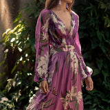 Natacha - Vestido maxi floral com decote em V