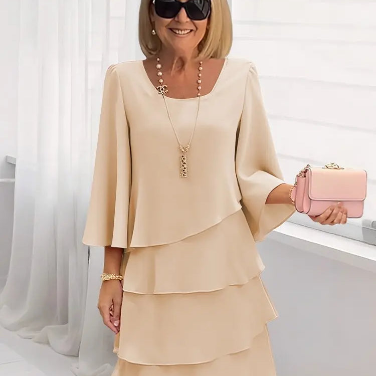 Élise – Vestido Elegante Fluido com Folhos