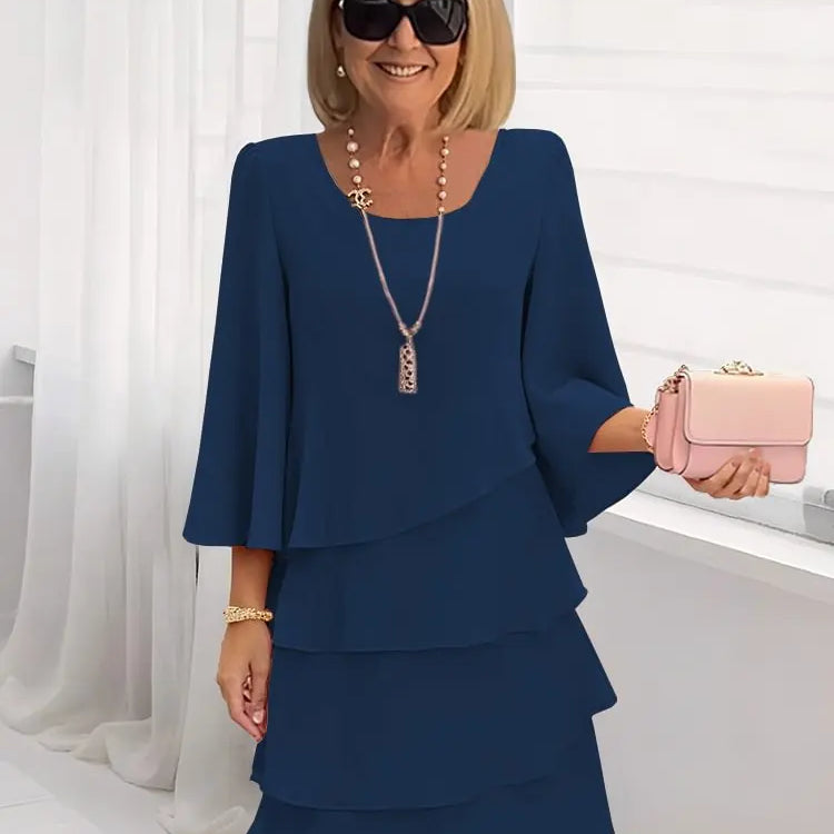 Élise – Vestido Elegante Fluido com Folhos