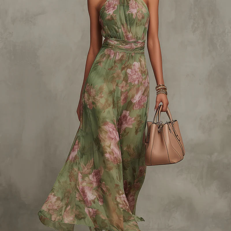 Olivia - Vestido maxi com decote e padrão floral