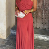 Inês – Vestido Longo Plissado de Um Ombro Elegante